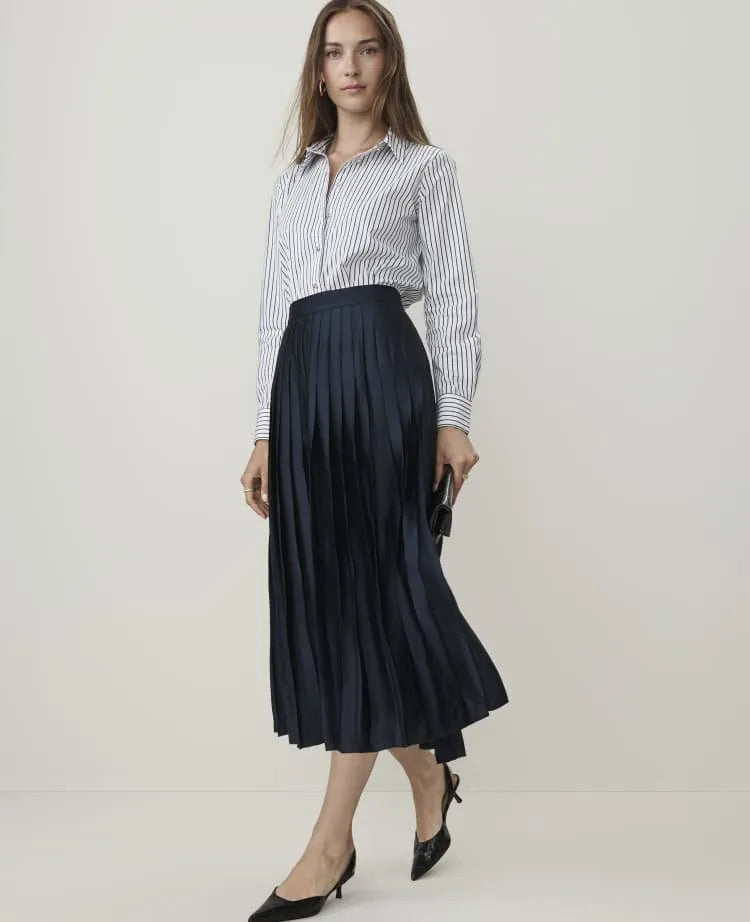 Petite Pleated Midi Skirt in Satin