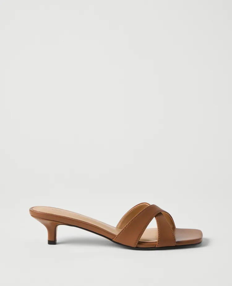 Leather Crossover Kitten Heel Sandal