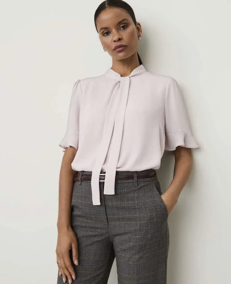 Petite Ruffle Trim Bow Blouse