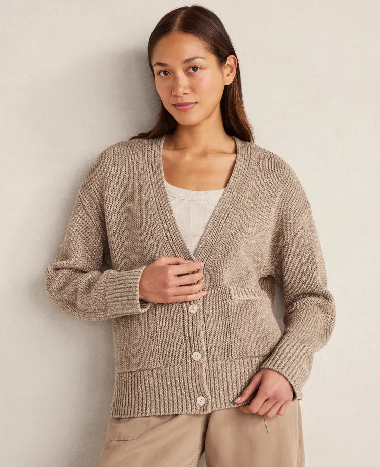 Haven Well Within Organic Cotton Linen Plaited V-Neck Cardigan