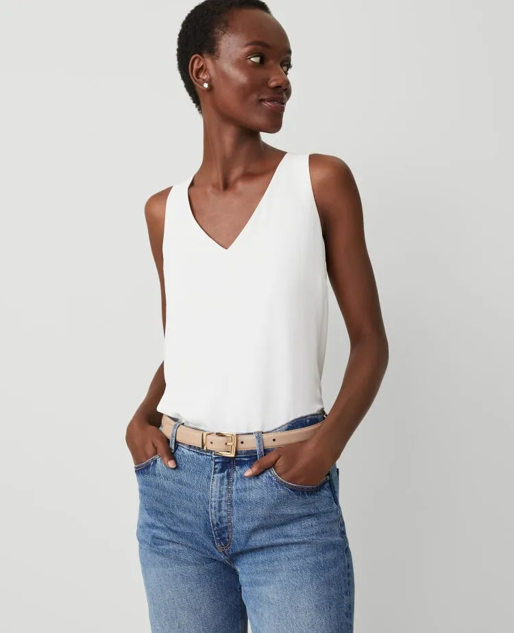Mixed Media V-Neck Shell