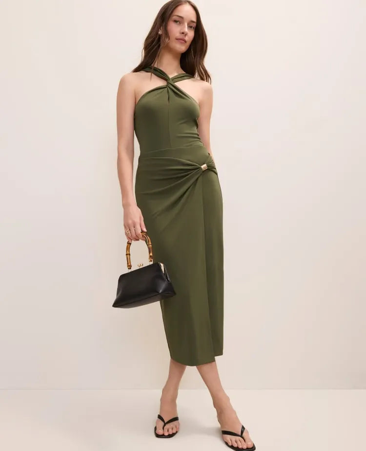 Petite Hardware Embellished Wrap Midi Skirt