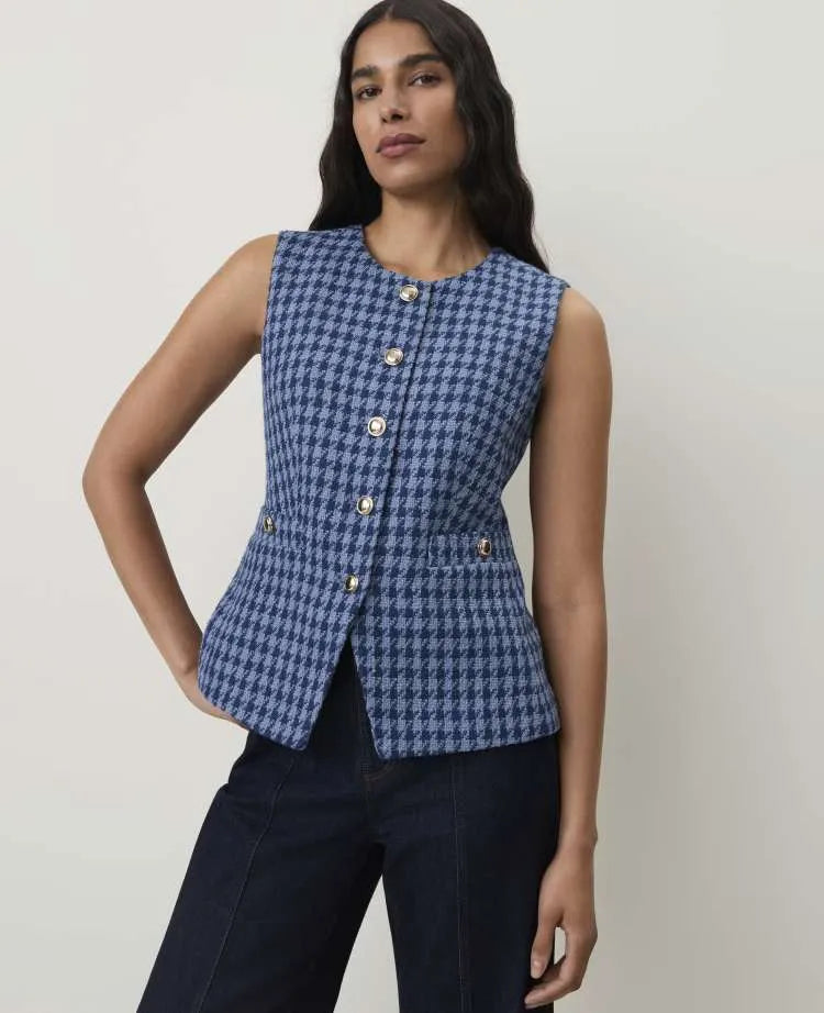 The Petite Cutaway Vest in Tweed