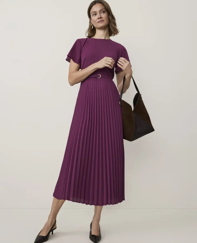 Pleated Flare Midi Dress