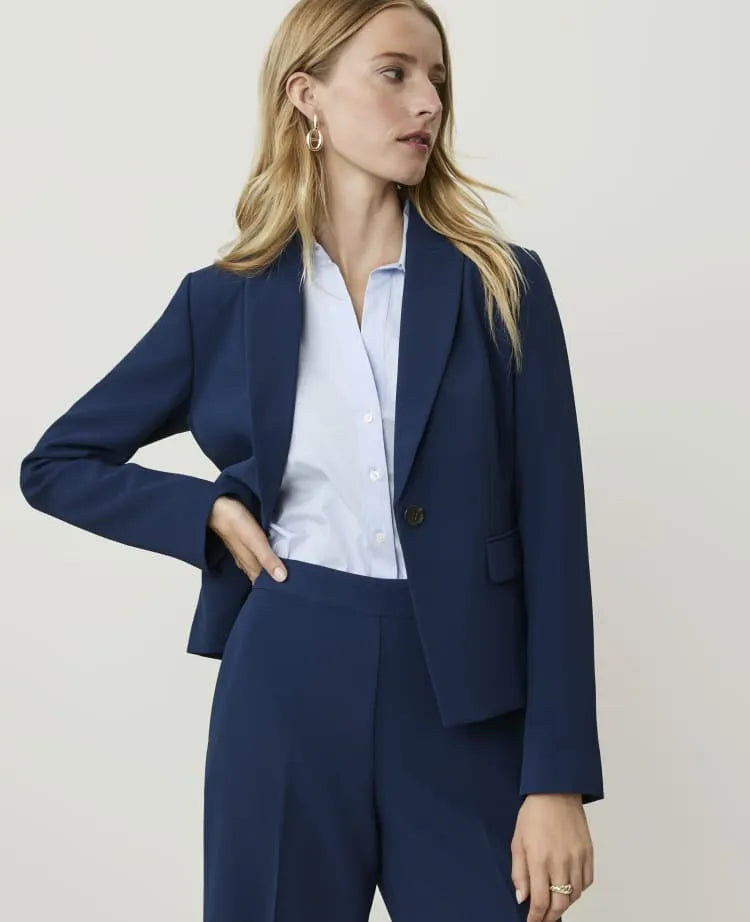 The Petite Shorter Single Button Blazer in Fluid Crepe