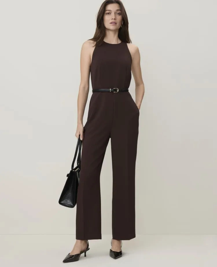 Petite Sleeveless Belted Jumpsuit