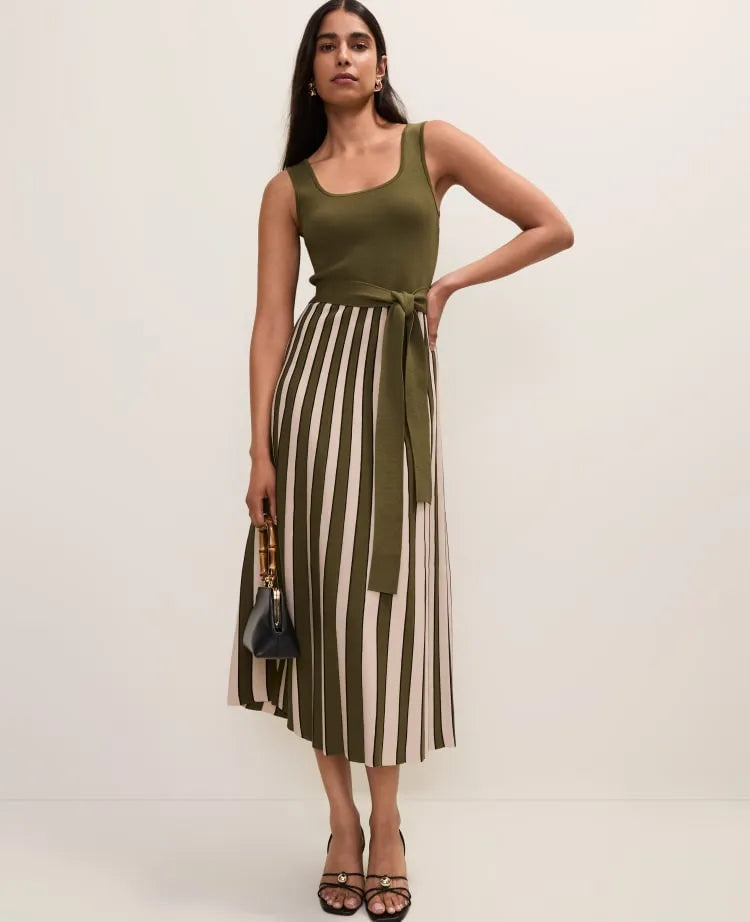 Striped Square Neck Sweater Dress