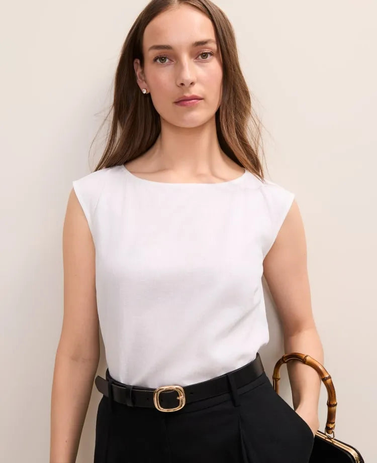 Petite Boatneck Top in Linen Blend