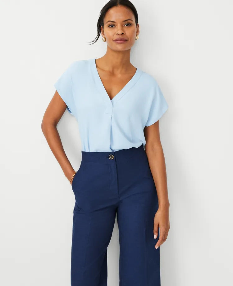 Petite Mixed Media Pleat Front Top