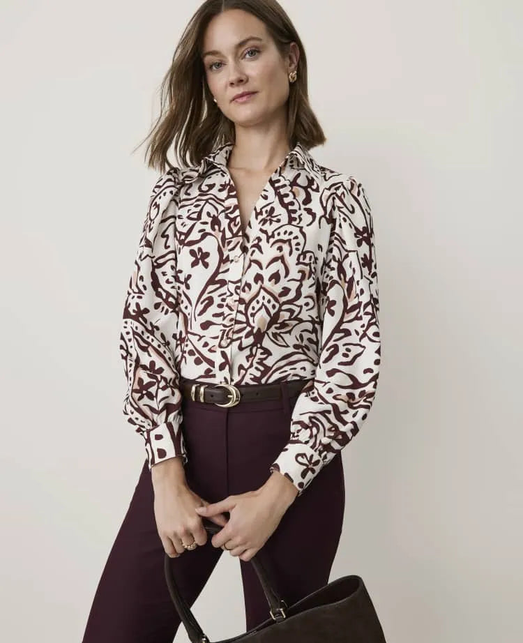 Paisley Split Neck Blouse in Satin