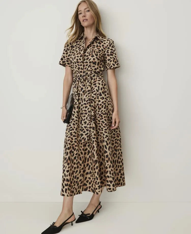 Animal Print Collared Midi Shirtdress