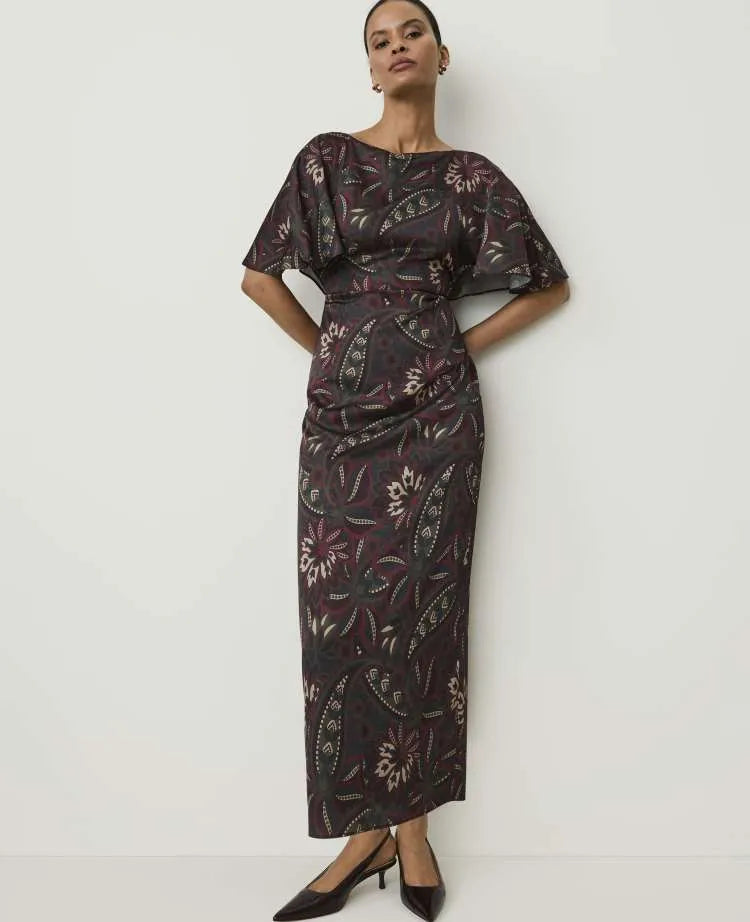 Petite Paisley Boatneck Column Midi Dress