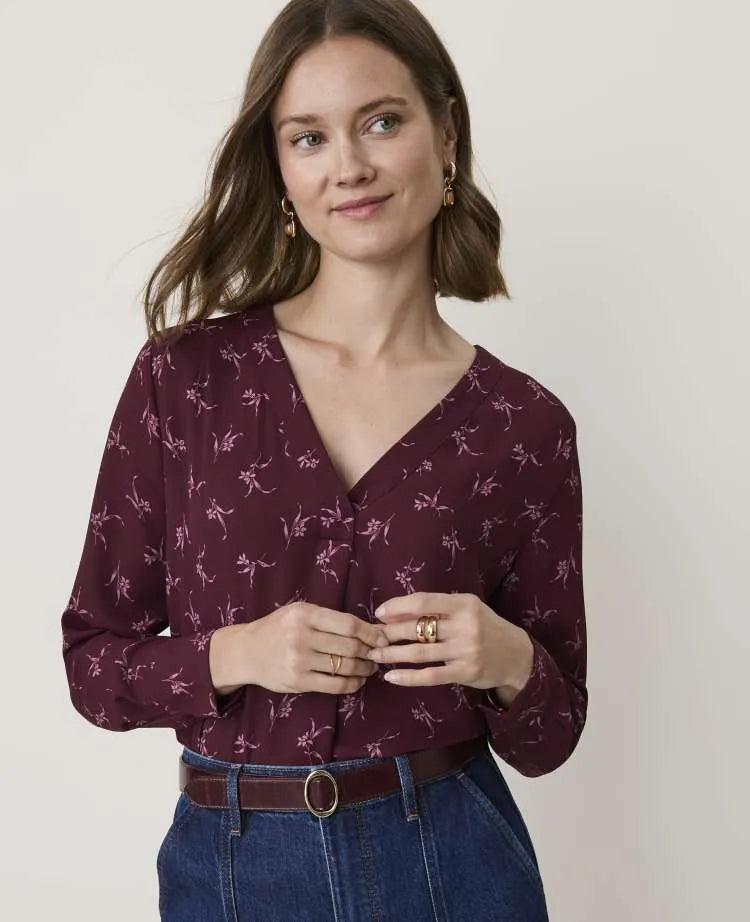 Floral Mixed Media Pleat Front Top