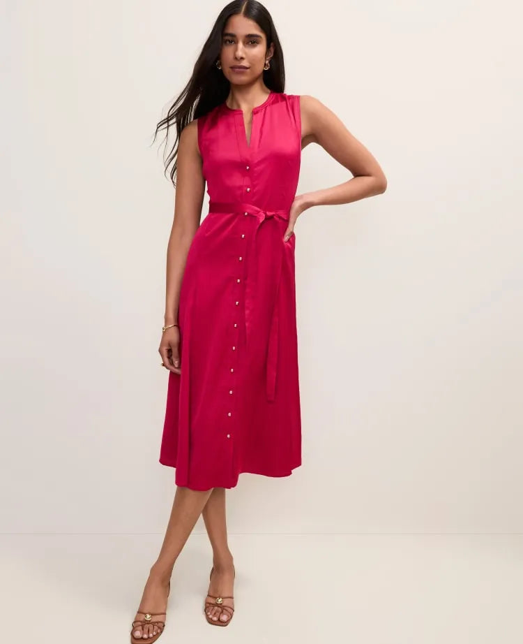 Belted Flare Midi Dress