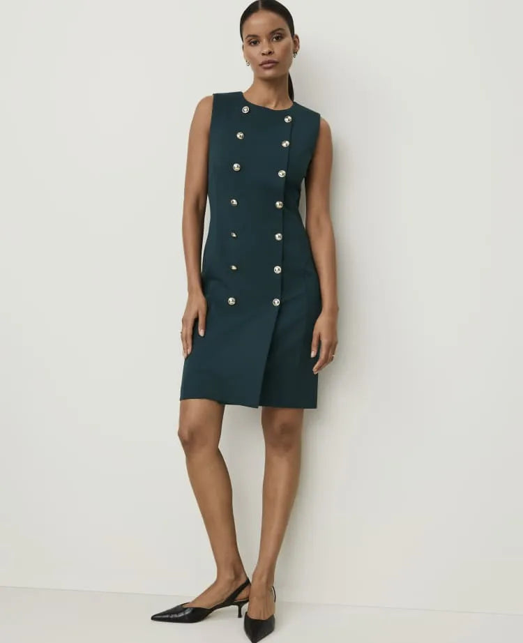 Crew Neck Button Shift Dress