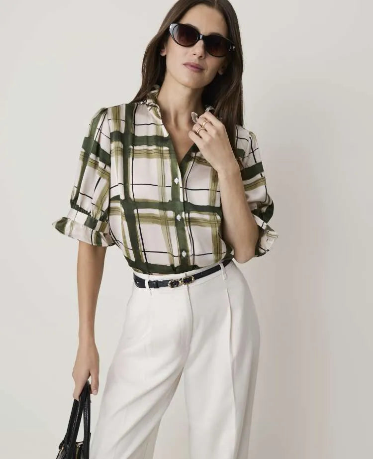 Plaid Ruffle Collar Shirt