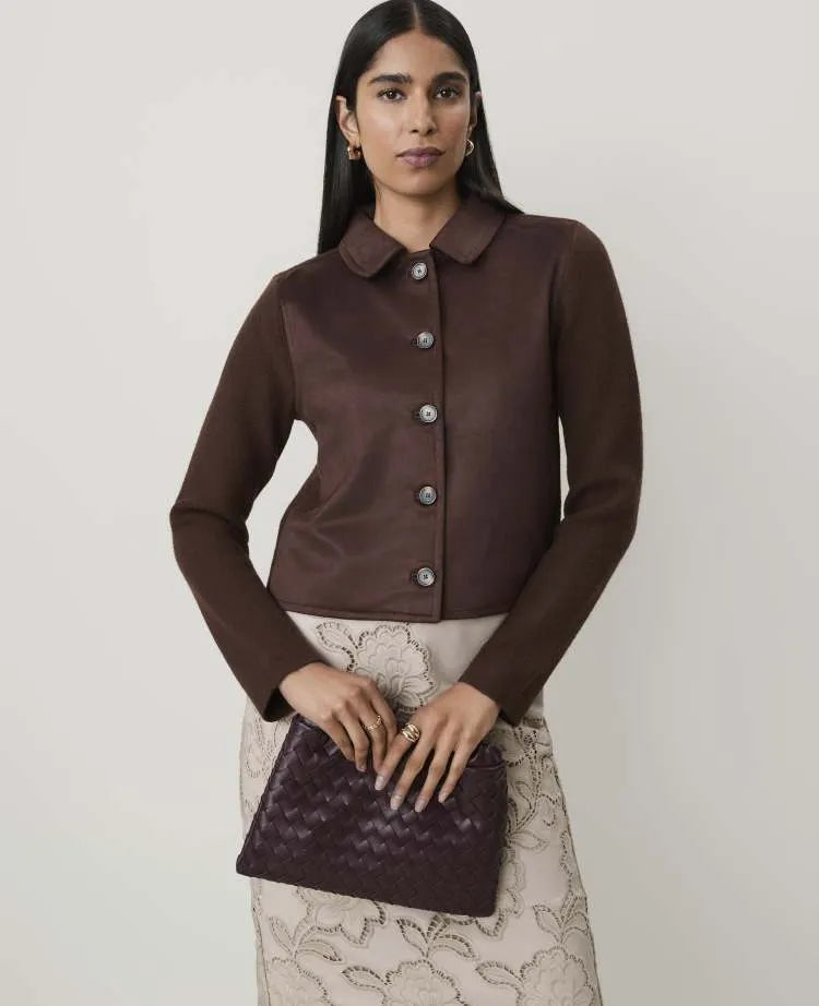 Mixed Media Jacket in Faux Suede
