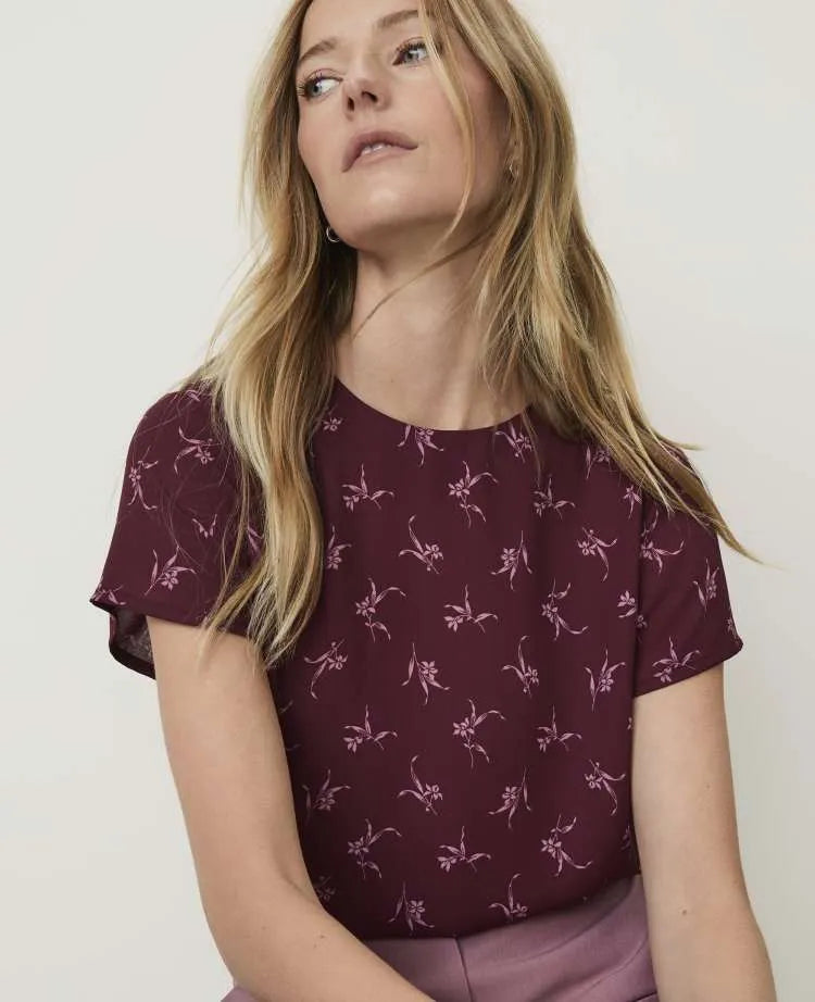 Floral Mixed Media Crew Neck Tee