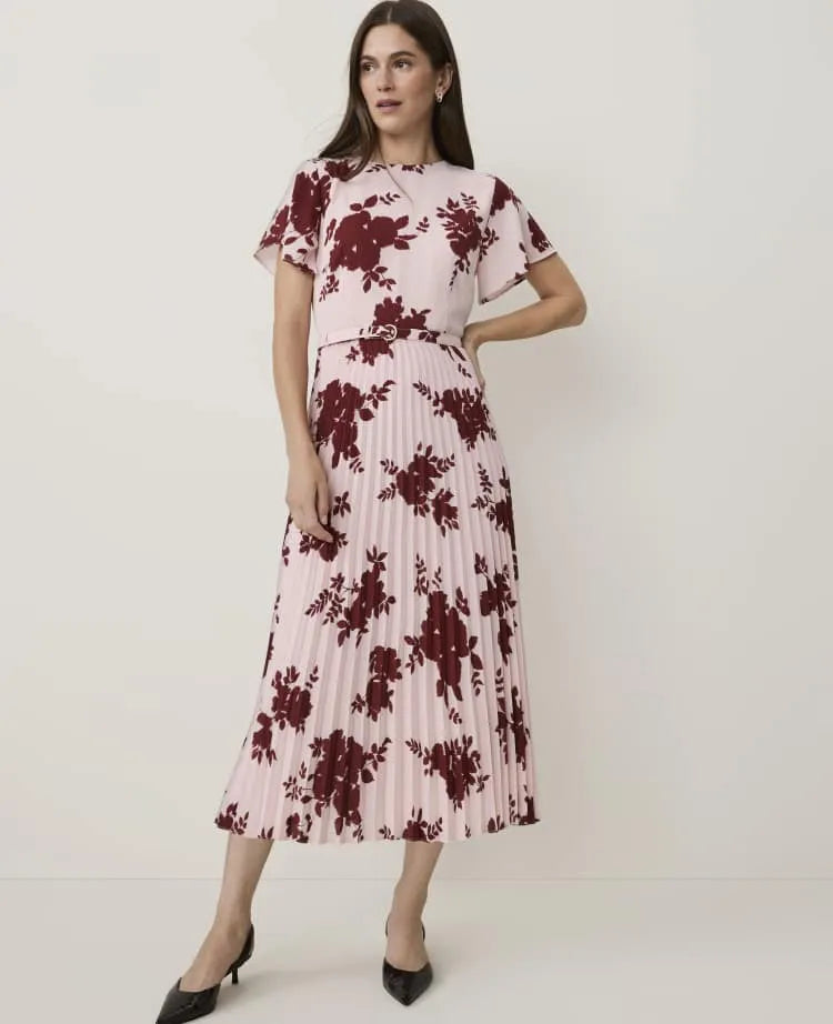 Petite Floral Pleated Flare Midi Dress