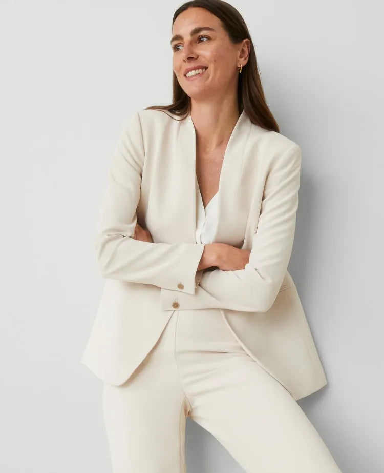 The Petite Long Collarless Blazer in Fluid Crepe