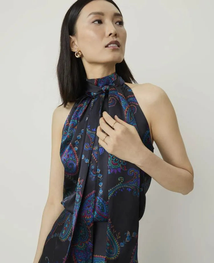 Studio Collection Paisley Bow Halter Top in Silk