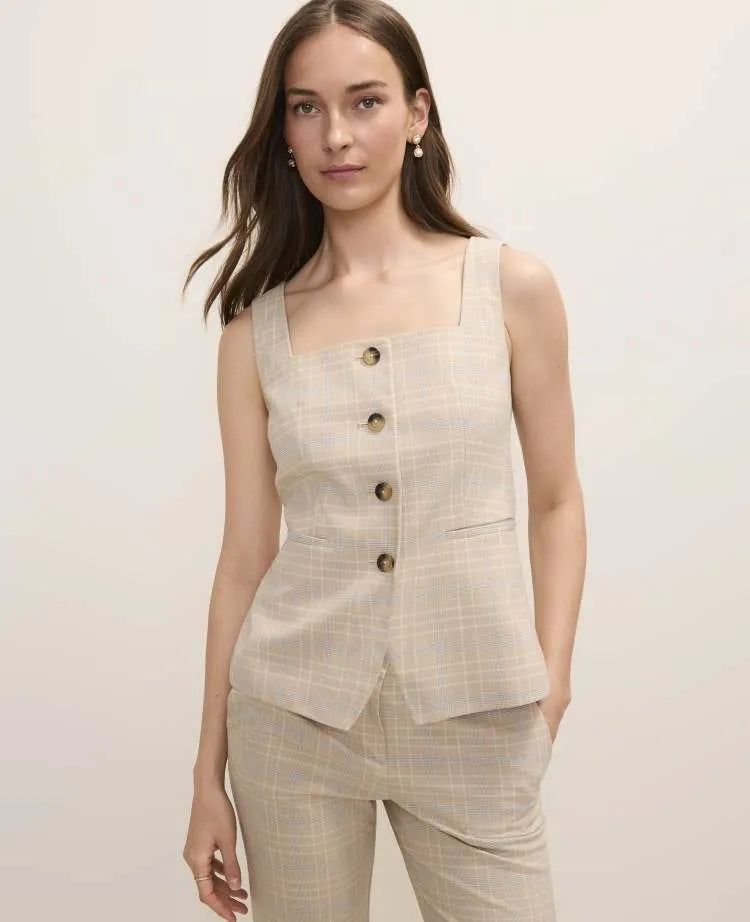 The Petite Square Neck Tailored Vest in Plaid