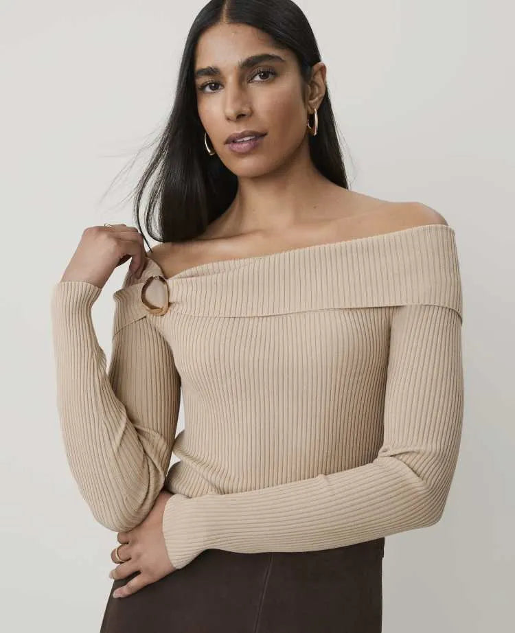 Hardware Embellished Off-The-Shoulder Top