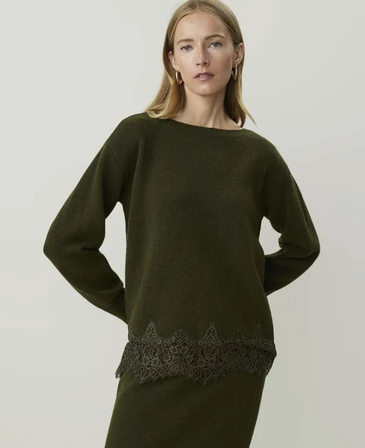 Petite Lace Trim Boatneck Sweater
