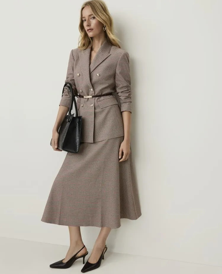 Petite Houndstooth Full Midi Skirt