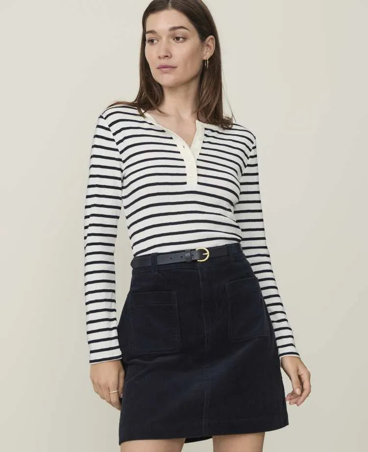 Weekend Striped Pointelle Henley Top