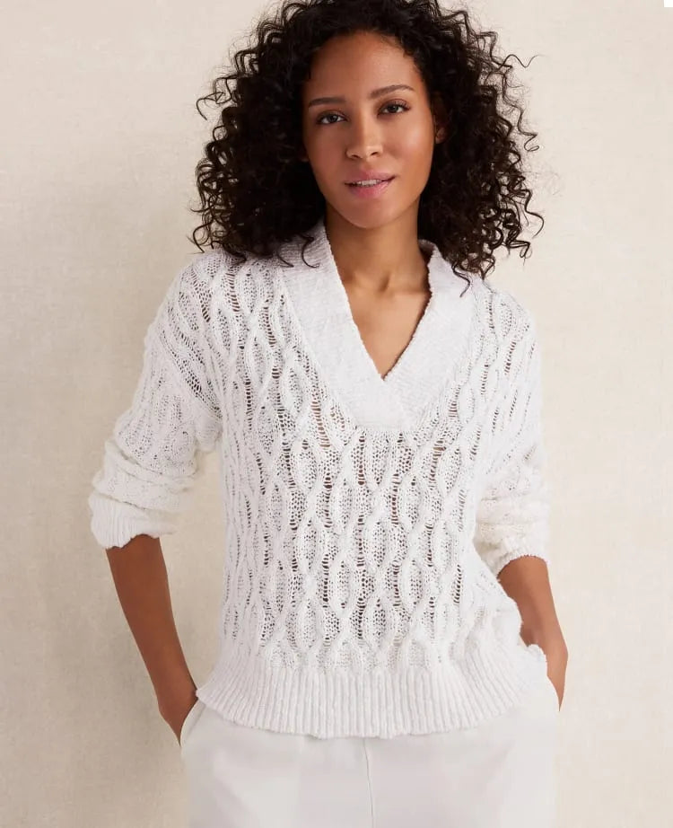 Haven Well Within Slubby Cotton Linen V-Neck Sweater