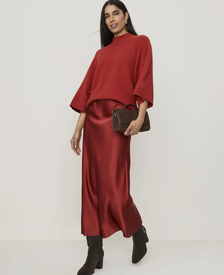 Petite Bias Midi Slip Skirt in Satin