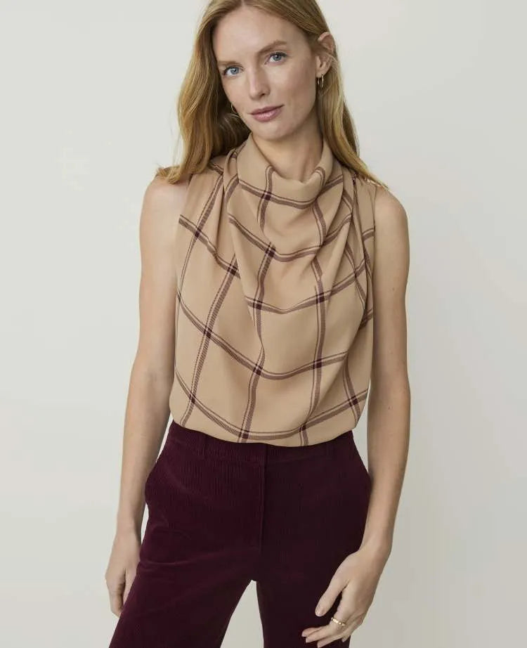 Windowpane Mixed Media Sleeveless Top