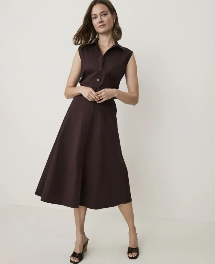 Petite Sleeveless Collared Midi Shirtdress