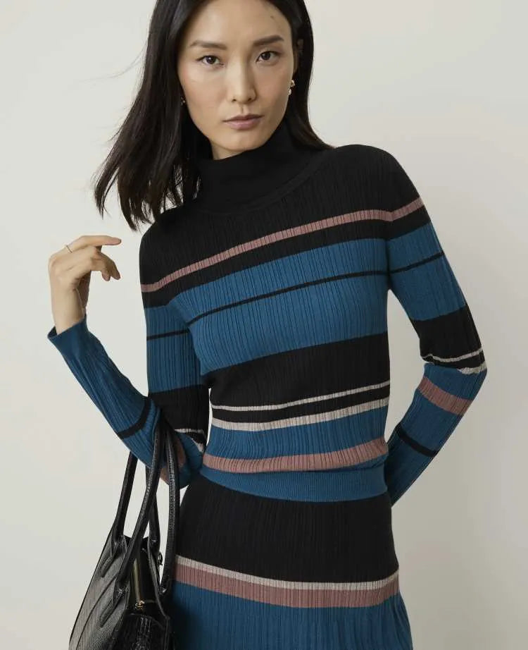 Petite Colorblock Ribbed Turtleneck Sweater