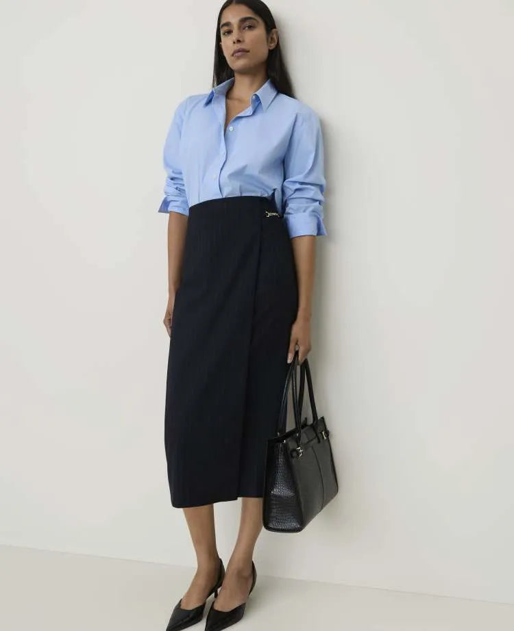 Petite Pinstripe Hardware Wrap Skirt