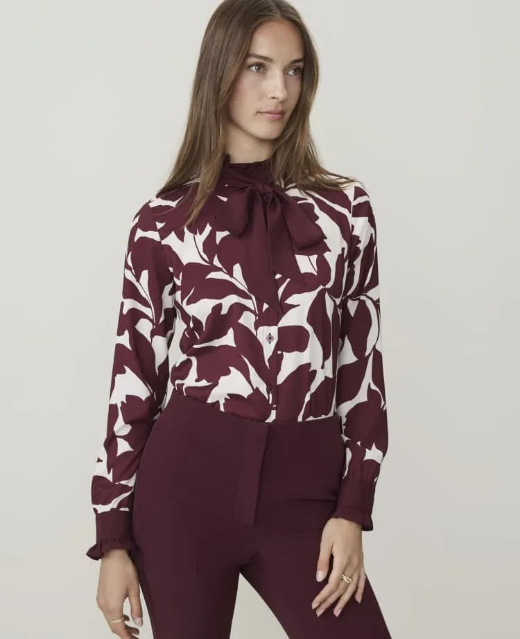 Petite Floral Ruffle Bow Neck Blouse