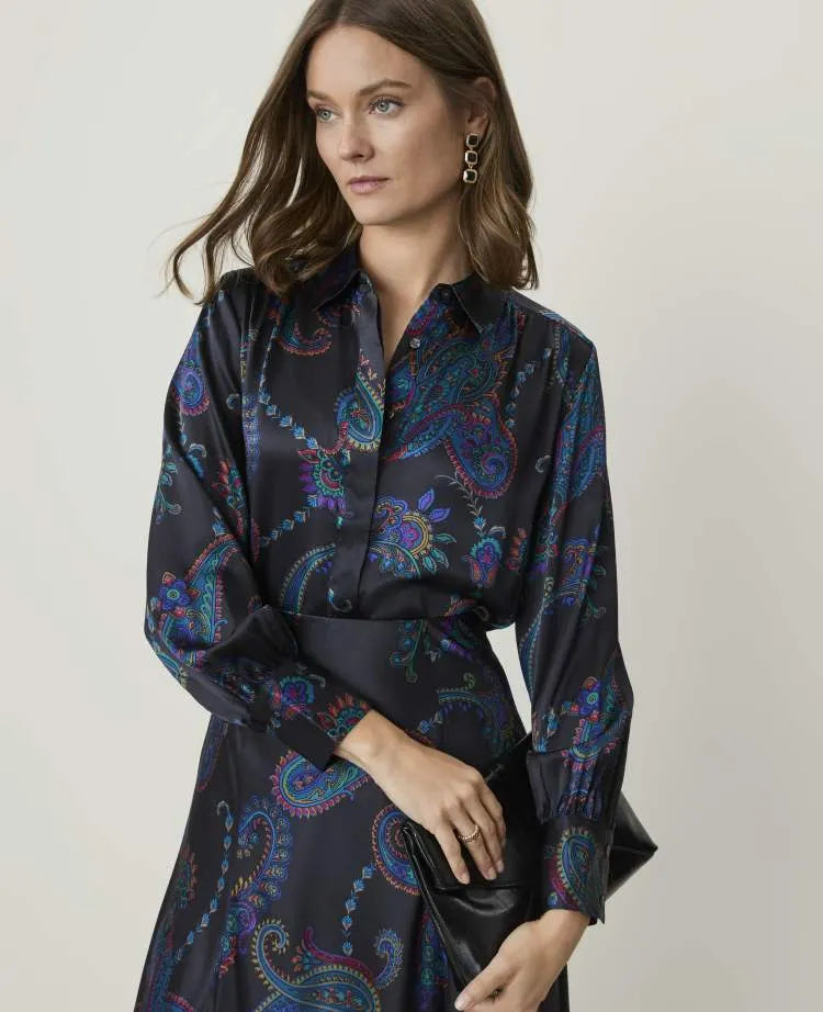 Studio Collection Paisley Shirred Shirt in Silk