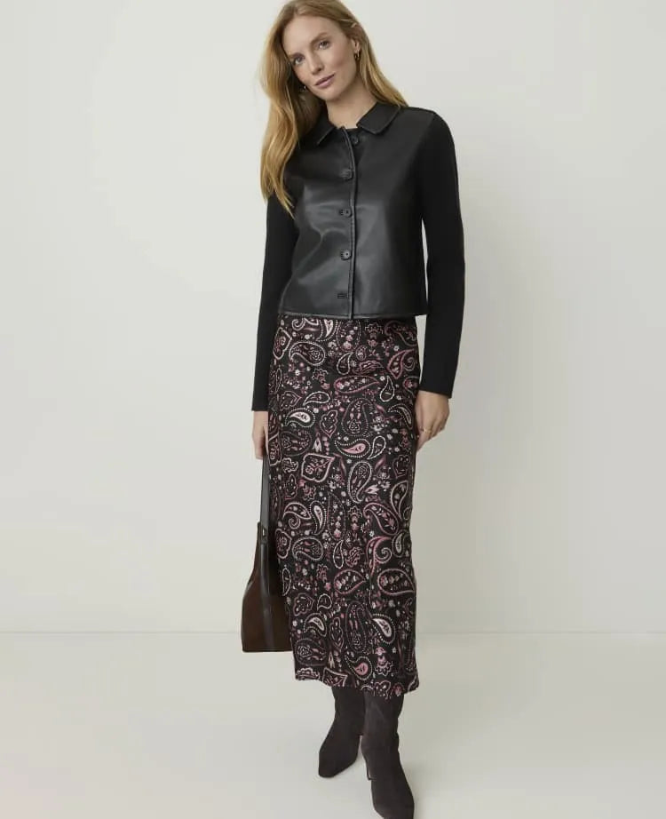 Petite Paisley Midi Slip Skirt in Satin