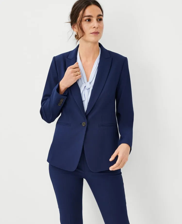 The Petite Long Single Button Blazer in Bi-Stretch