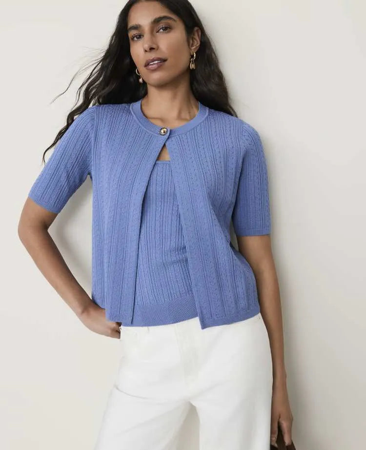Mixed Stitch Short Sleeve Cardigan