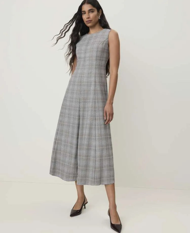 Petite Plaid Crew Neck Midi Dress