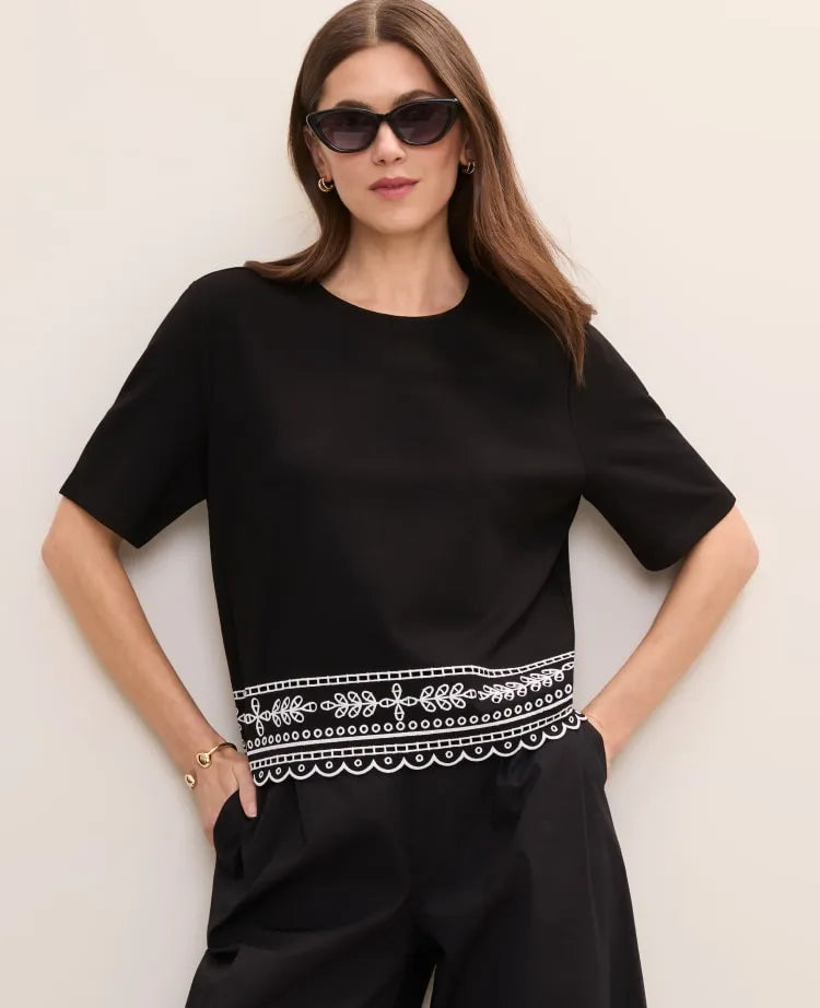 Embroidered Crew Neck Top