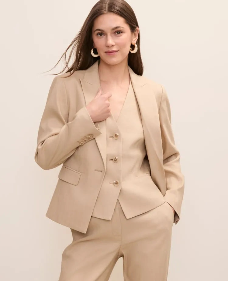 The Short One Button Blazer in Linen Blend