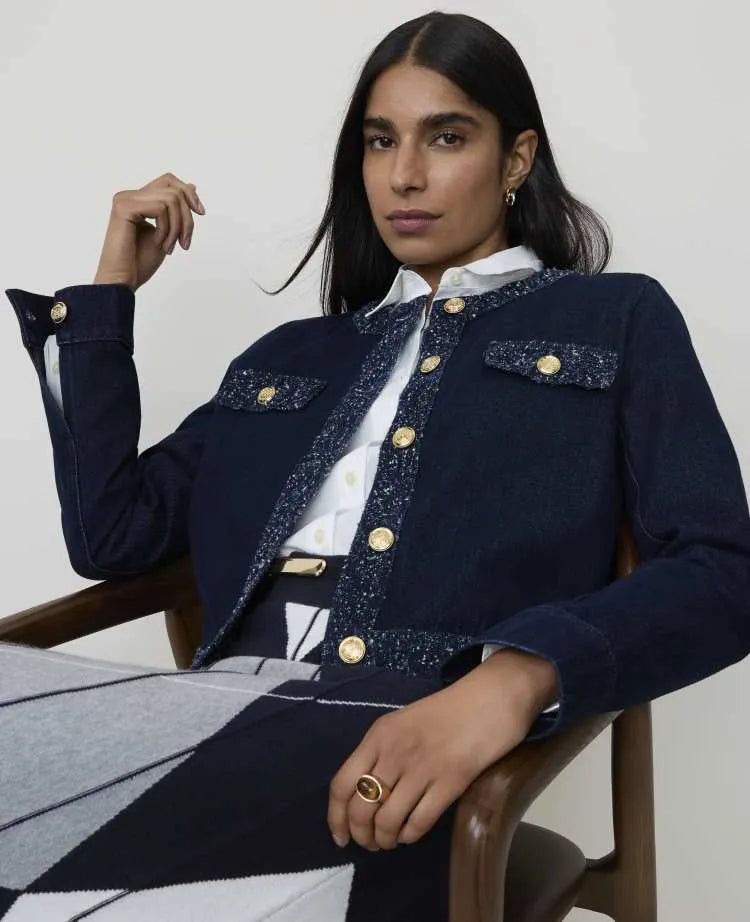 Petite Bouclé Trim Denim Jacket