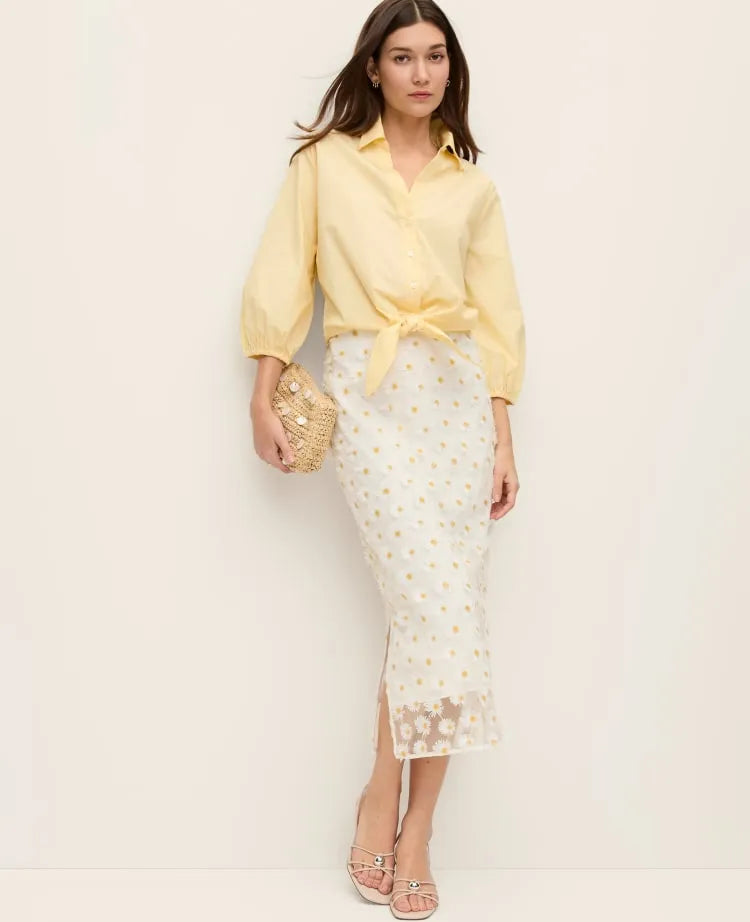 Petite Daisy Appliqué Column Midi Skirt