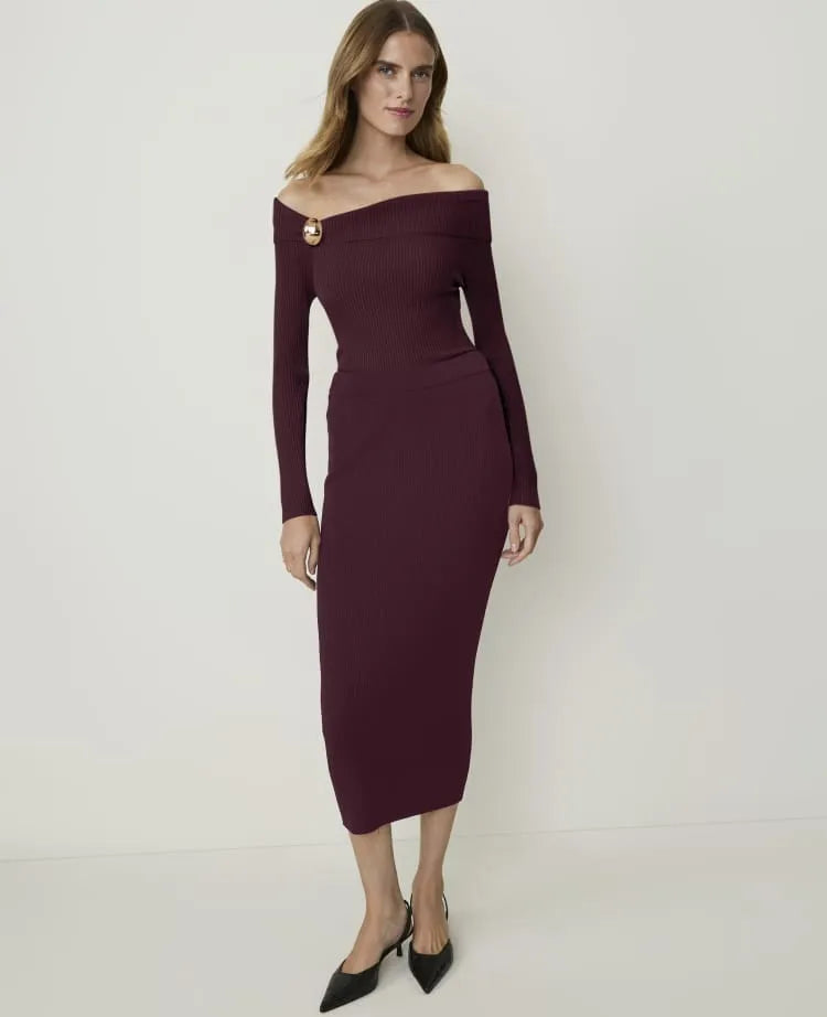 Ribbed Midi Sweater Skirt