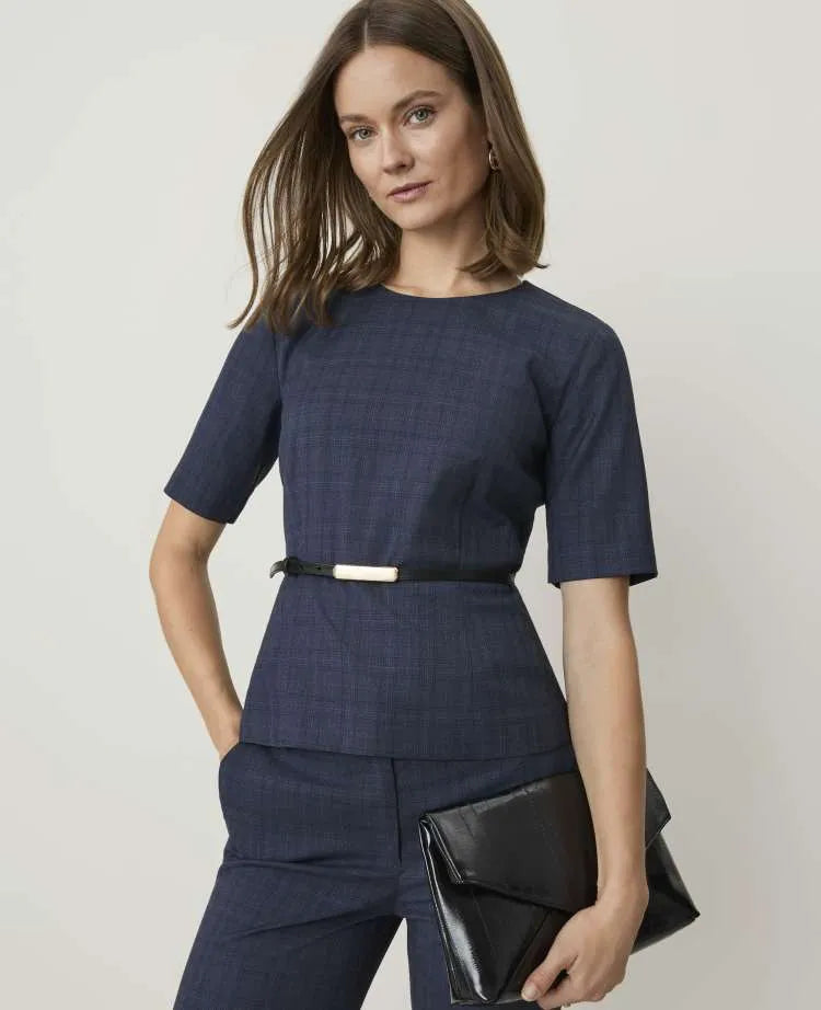Plaid Crew Neck Peplum Top
