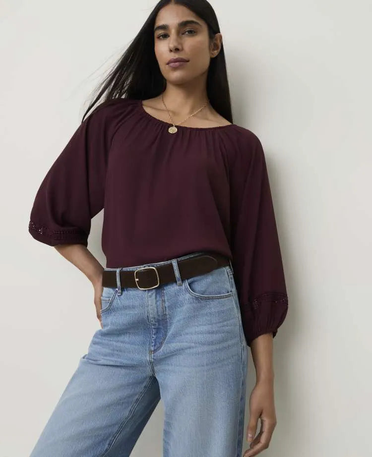 Petite Lace Trim Sleeve Blouse