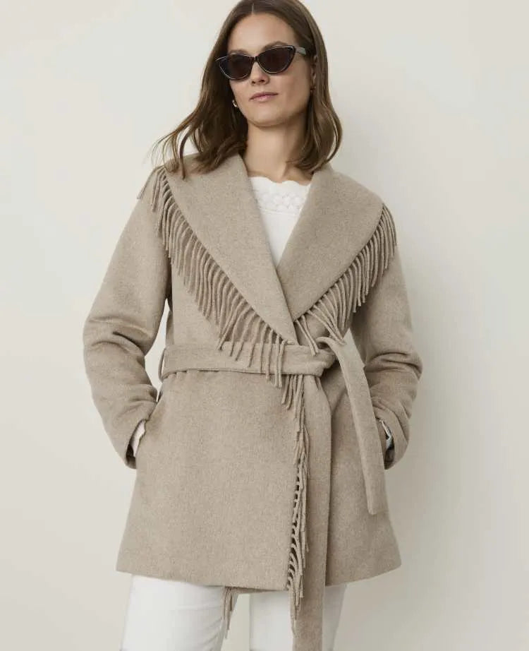 Petite Fringe Wrap Coat